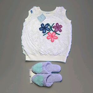 NWT Damze Chenille Vest Top XL + Canyon Group Slippers Vintage Floral NOS USA